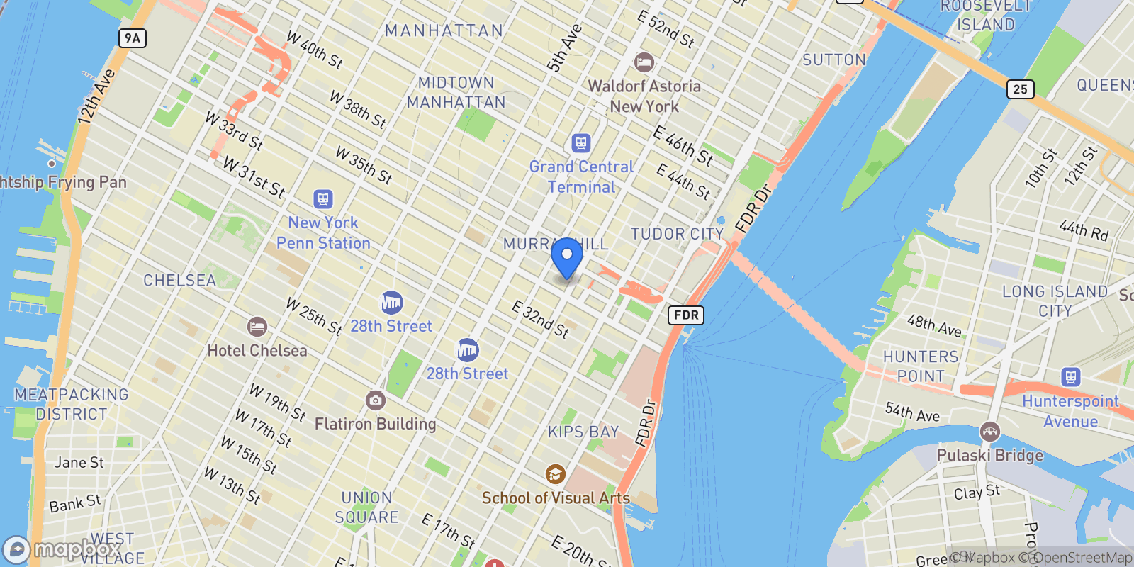 Map showing 166 E 35TH ST, New York, New York, United States.