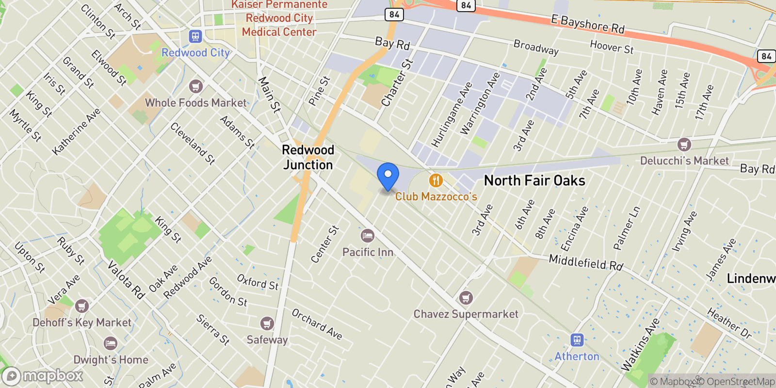 Map showing 197 Nottingham Avenue, Redwood City, California, United States.