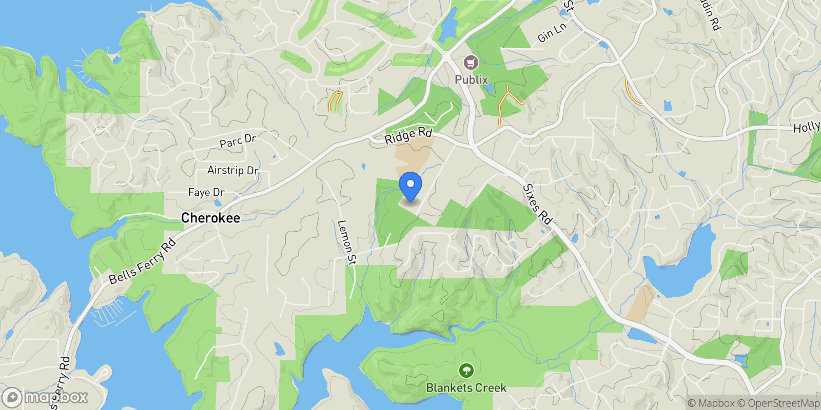Map showing Canton, Georgia, United States.