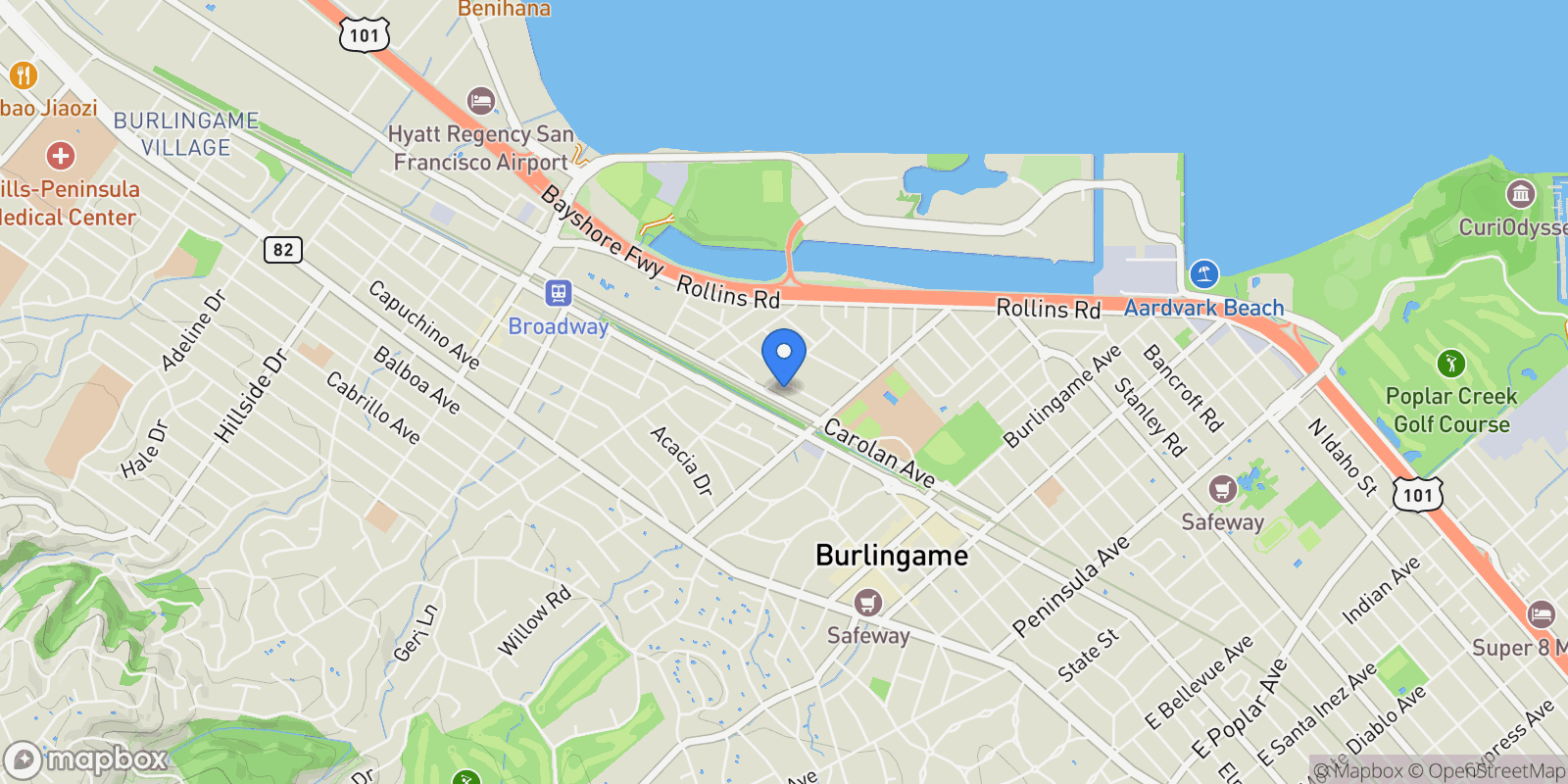 Map showing 737 Linden Avenue, Burlingame, California, United States.