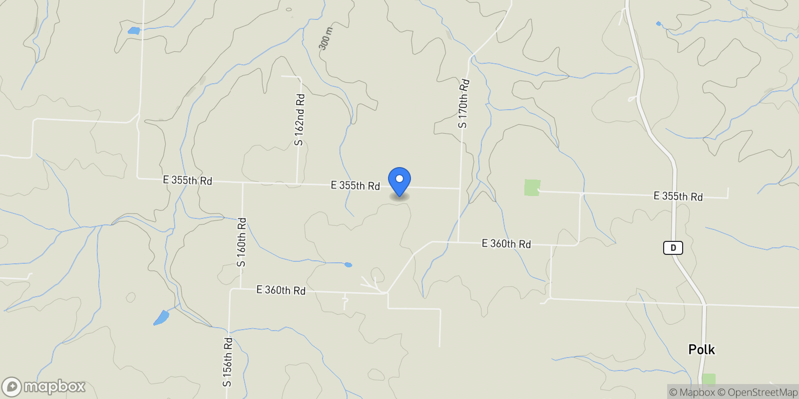 Map showing 1672 E 355th Road, Bolivar, MO 65613, Pittsburg, Missouri, United States.