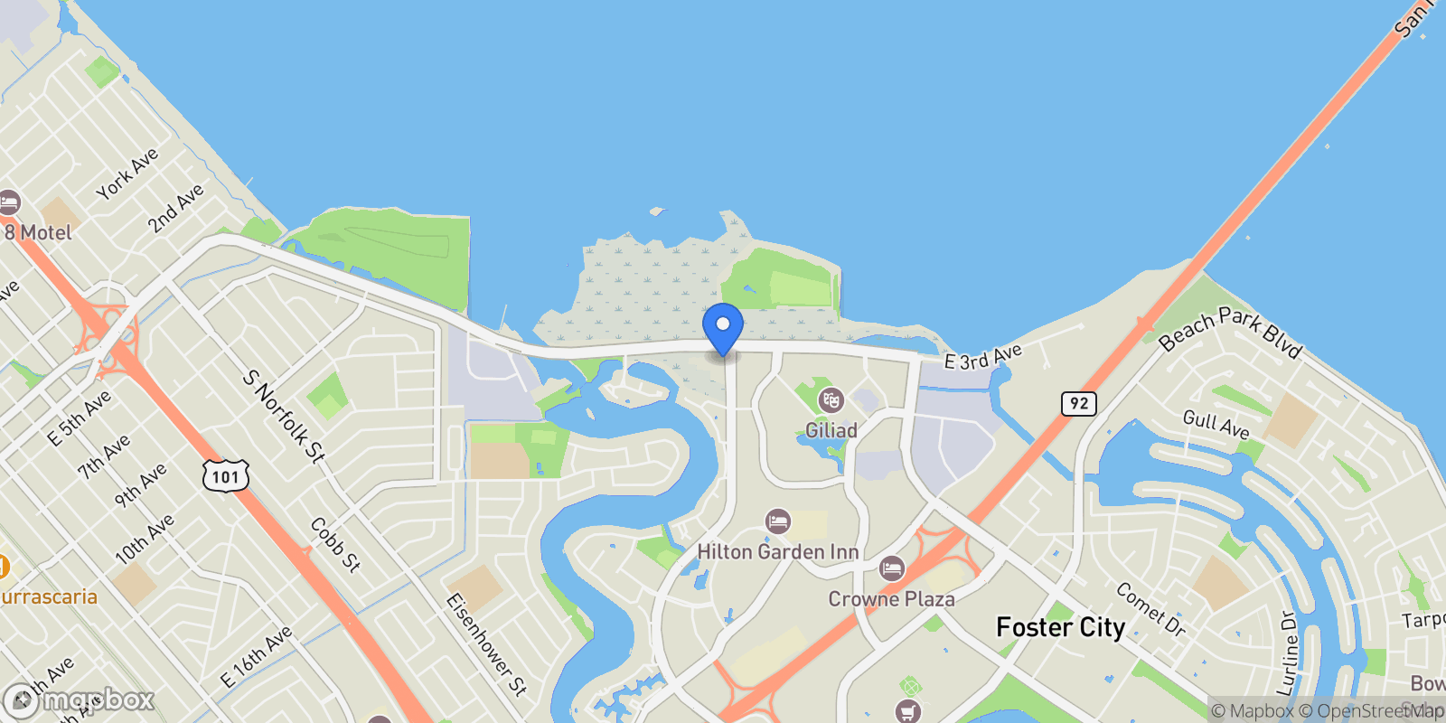 Map showing 400 Mariners Island Boulevard, San Mateo, California, United States.