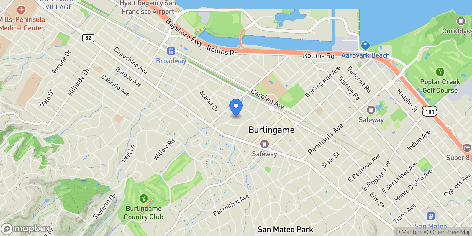 Map showing 1433 Floribunda Avenue, Burlingame, California, United States.