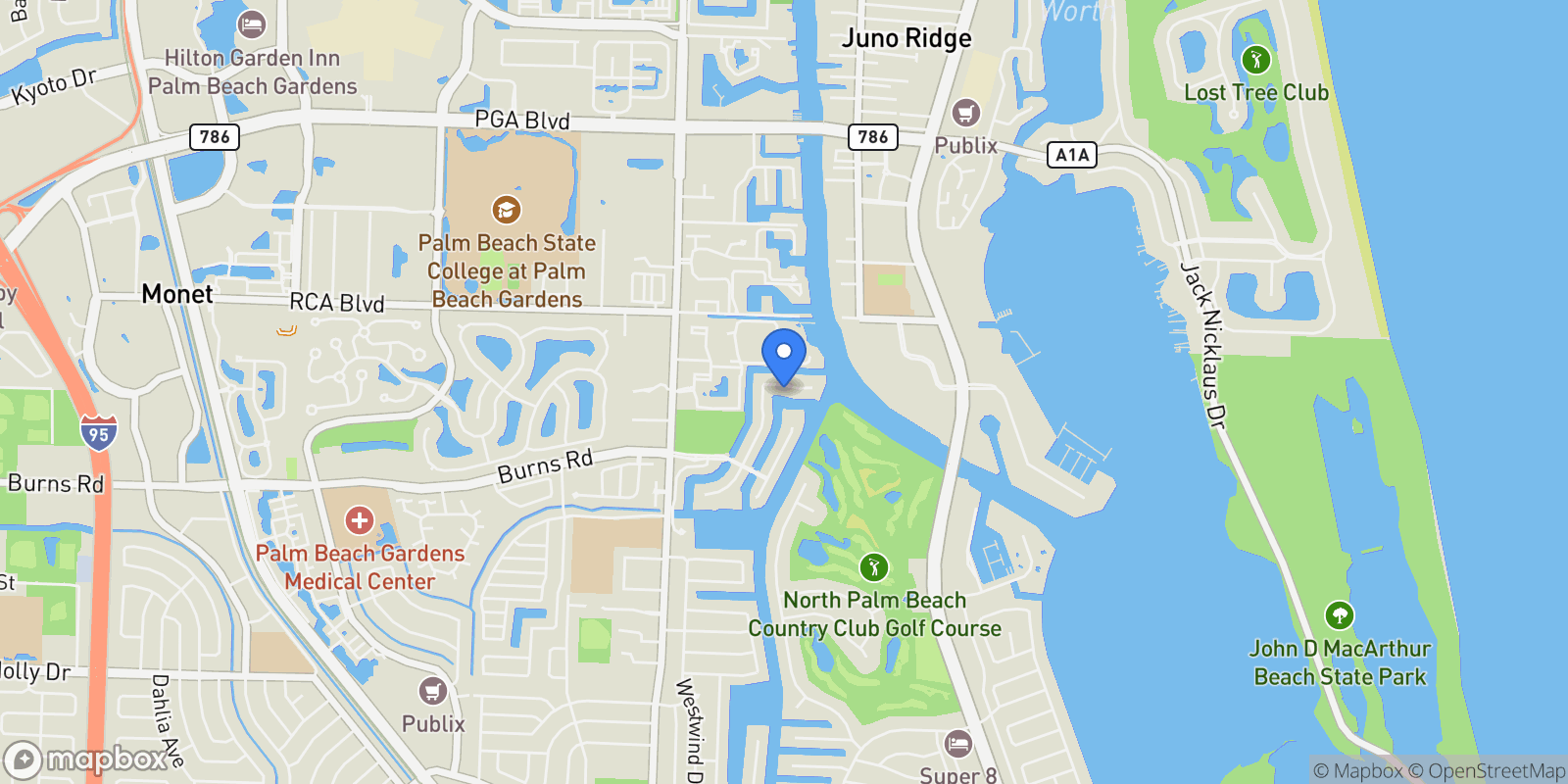 Map showing 828 Harbour Isle Place, North Palm Beach, FL, 33410, USA, Palm Beach Gardens, Florida, United States.