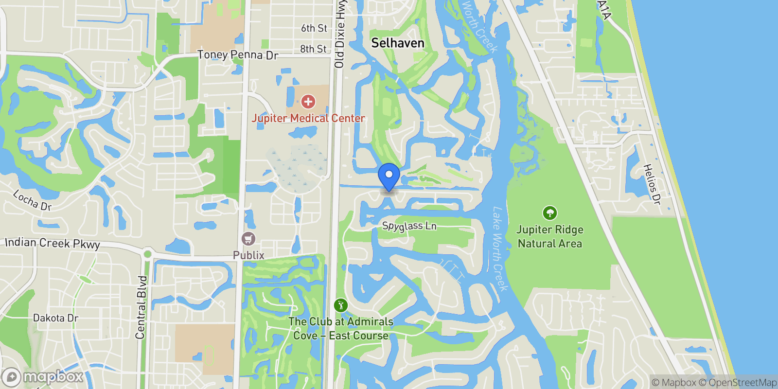 Map showing 251 Regatta Drive, Jupiter, FL, 33477, USA, Jupiter, Florida, United States.