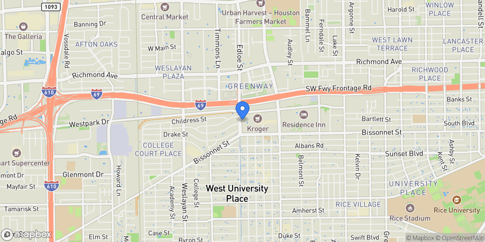 Map showing 5135 Edloe Street, Houston, Texas, United States.