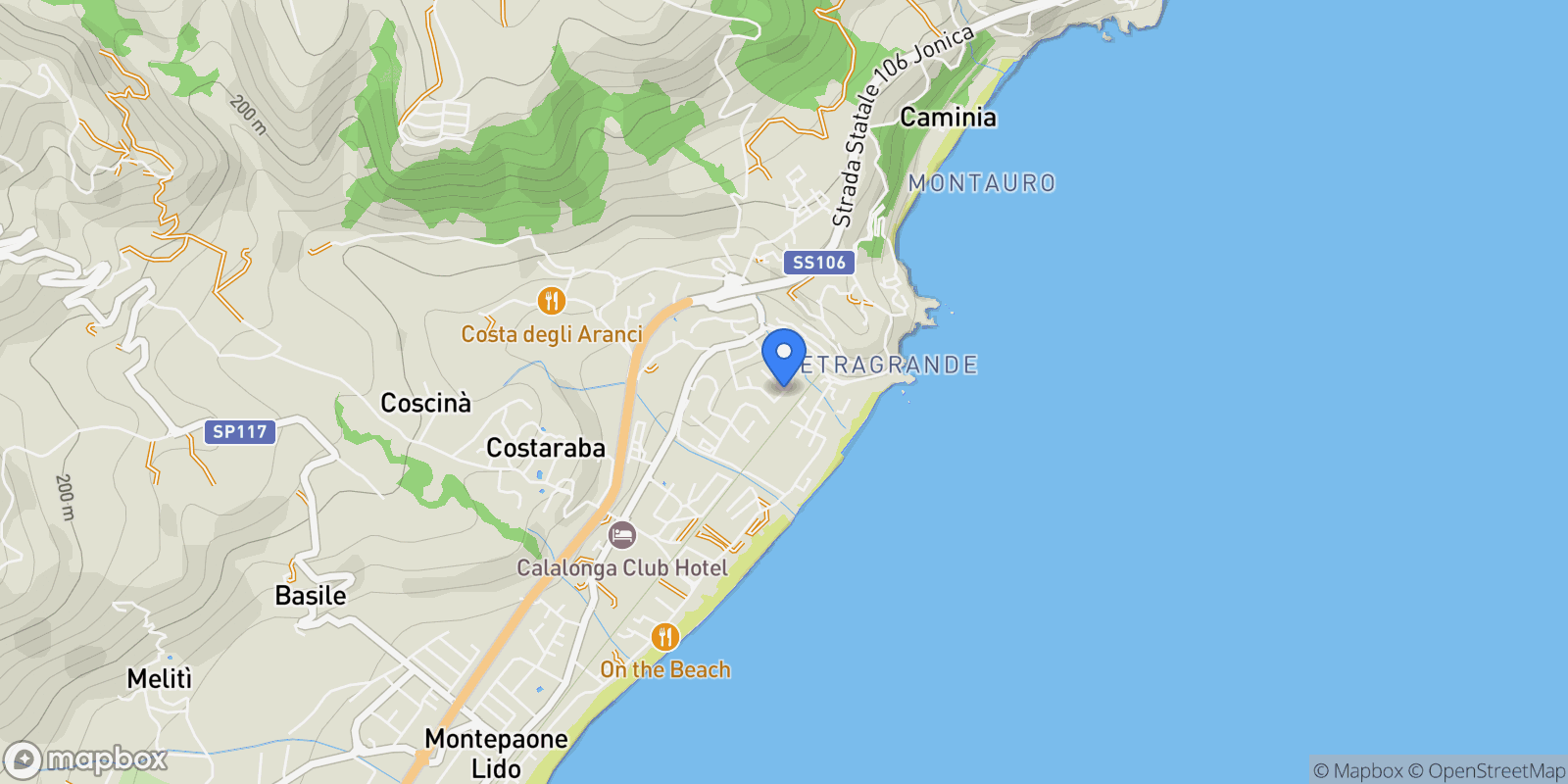 Map showing Versante Jonico-Fossa del Lupo Montauro Botterio 0, Calalunga-Pietragrande, Calabria, Italy.