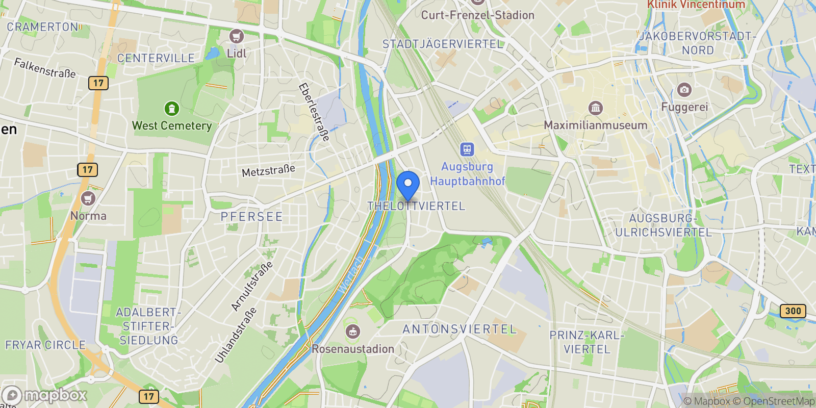 Map showing Perzheimstraße, 86 Augsburg-Pfersee, Germany, Augsburg, Bavaria, Germany.
