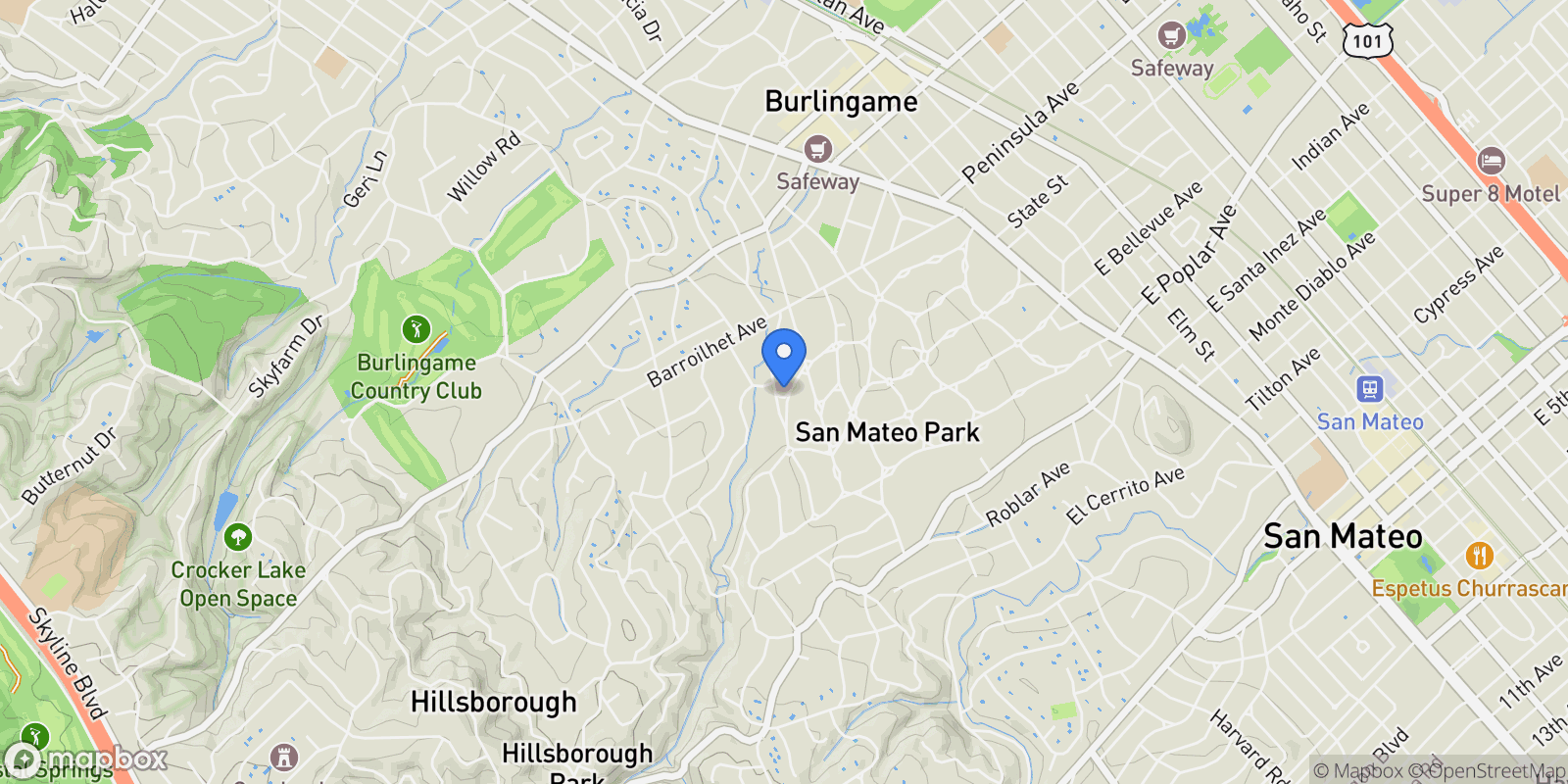 Map showing 670 Edgewood Road, San Mateo, California, United States.