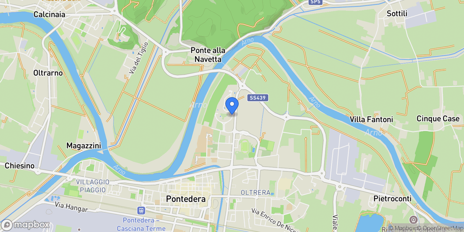 Map showing Valdera Pontedera Venezia 35, Pontedera, Tuscany, Italy.
