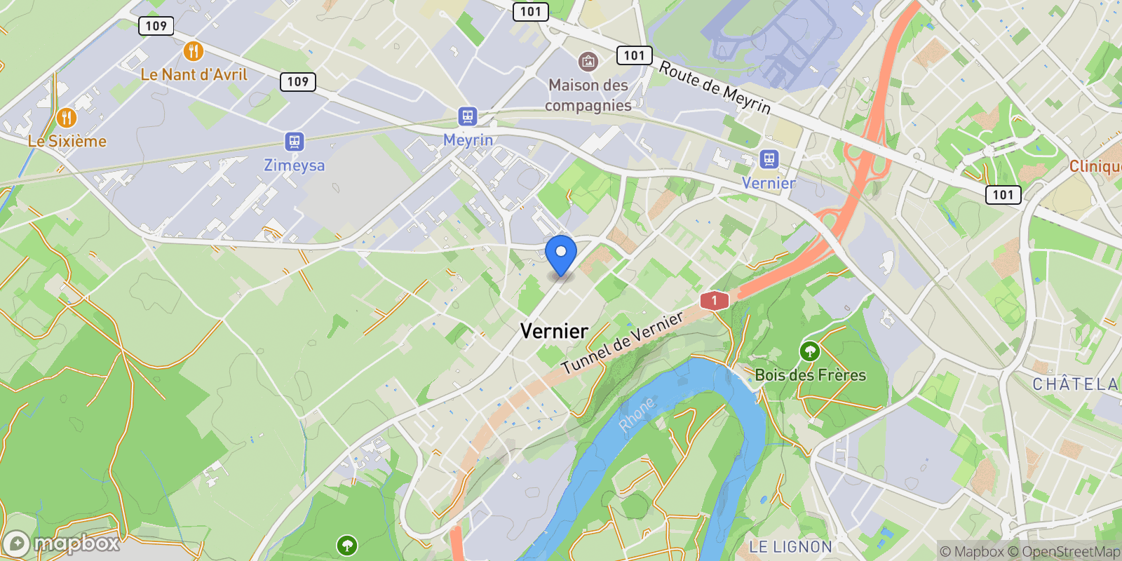 Map showing Vernier, GE 1214, Vernier, Genève, Switzerland.