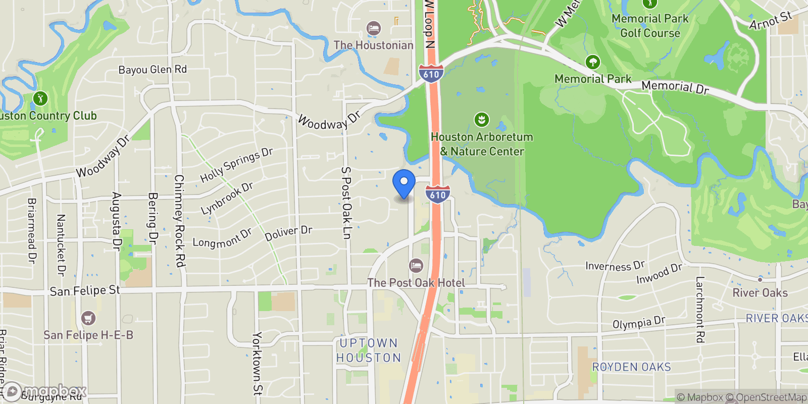 Map showing 1100 Uptown Park Boulevard 102, Houston, Texas, United States.