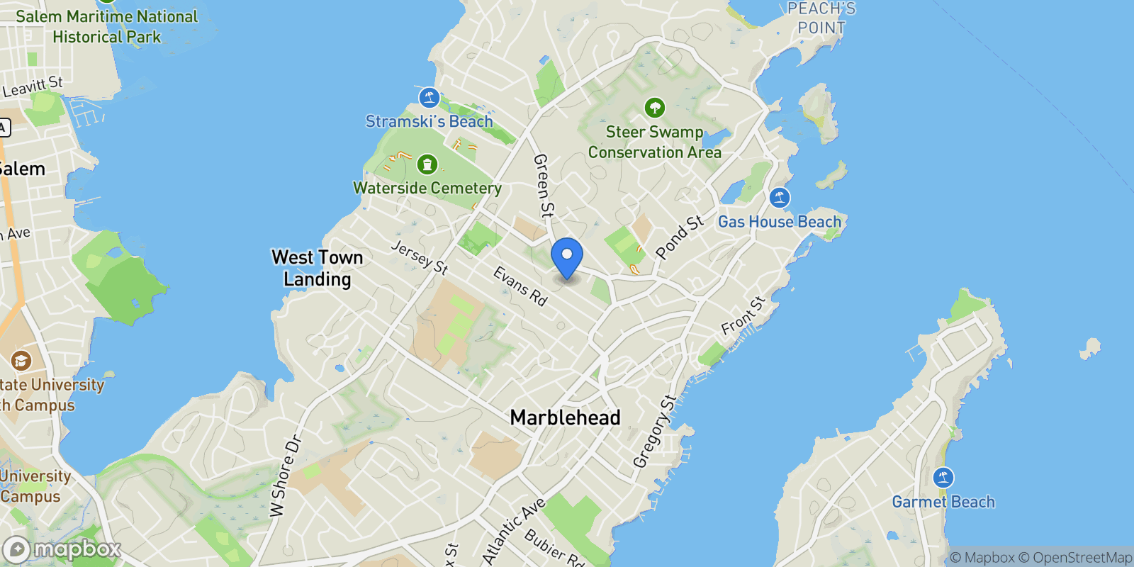 Map showing 25 Curtis Street, Marblehead, MA, 01945, USA, Marblehead, Massachusetts, United States.