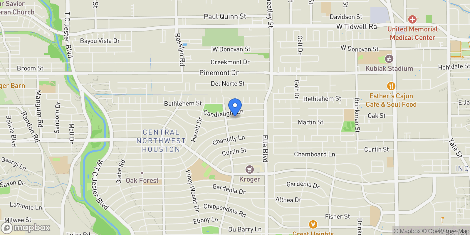 Map showing 1330 Richelieu Lane, Houston, Texas, United States.
