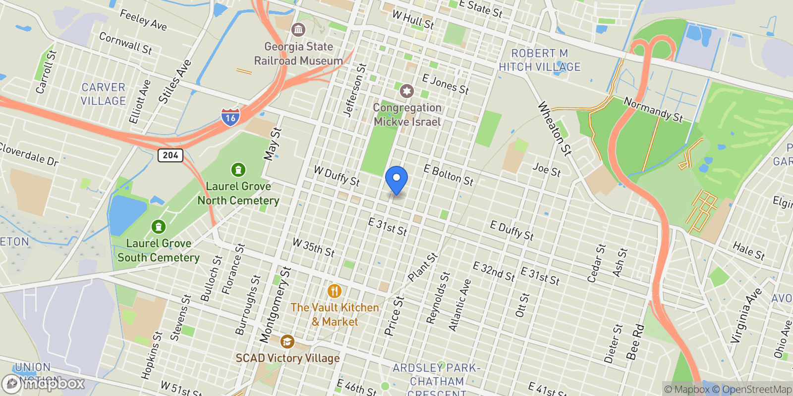 Map showing Savannah, Georgia, United States.