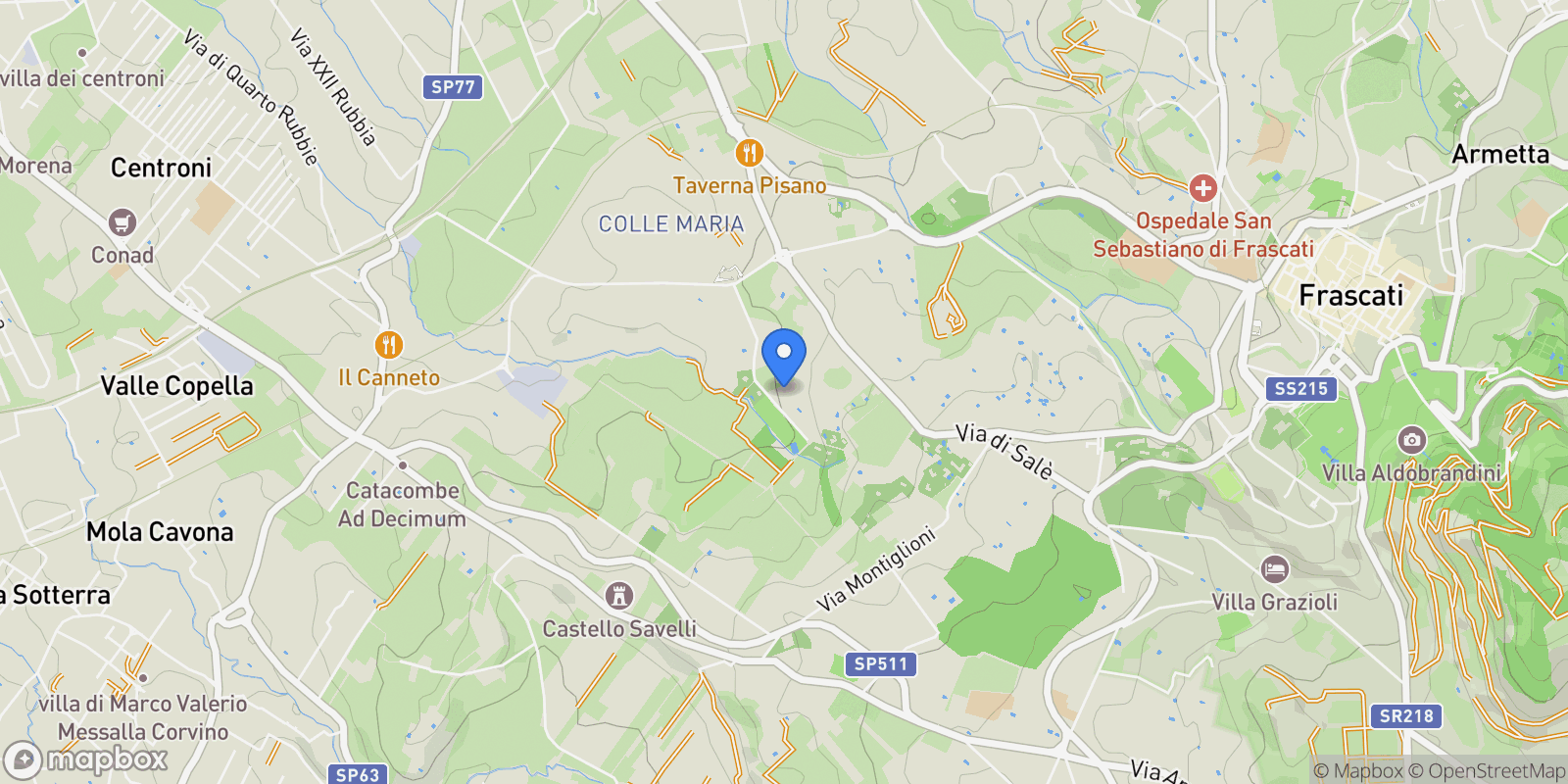 Map showing Castelli Romani Frascati Fontanile del Piscaro 15, Frascati, Lazio, Italy.