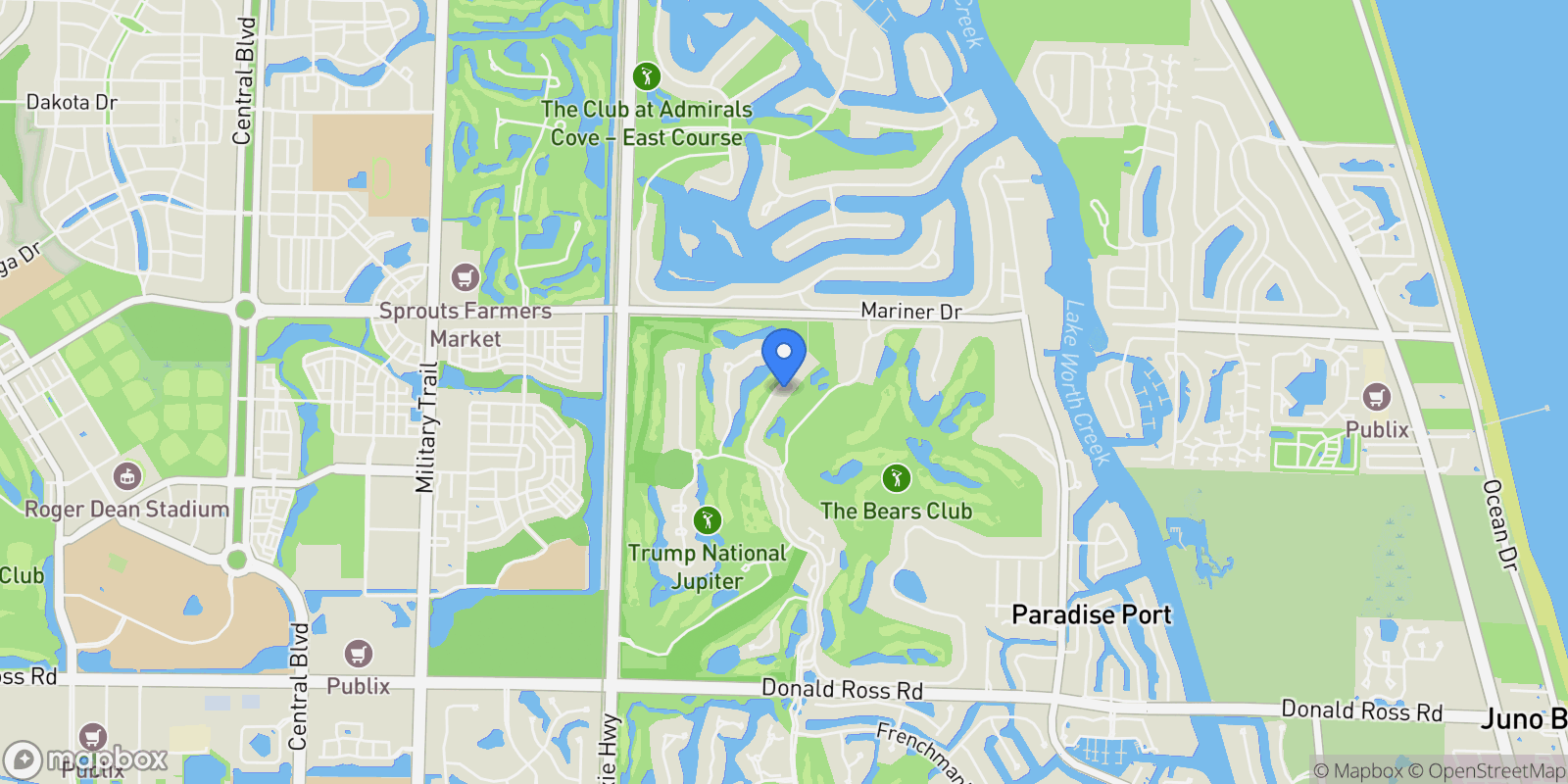 Map showing 135 W Bears Club Drive, Jupiter, FL, 33477, USA, Jupiter, Florida, United States.