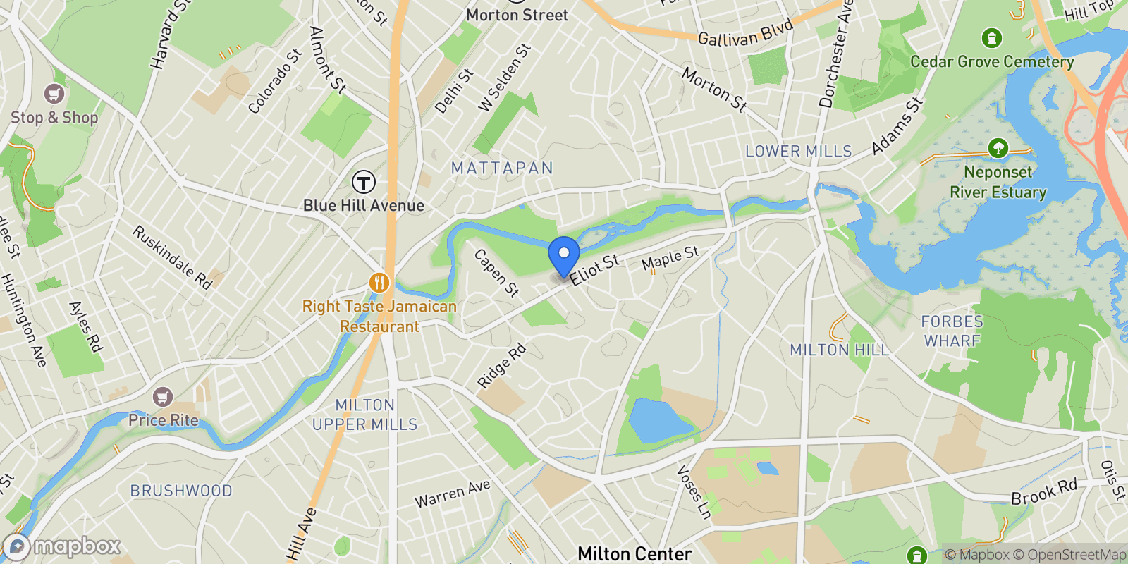 Map showing 333 Eliot St, Milton, MA, 02186, USA, Milton, Massachusetts, United States.