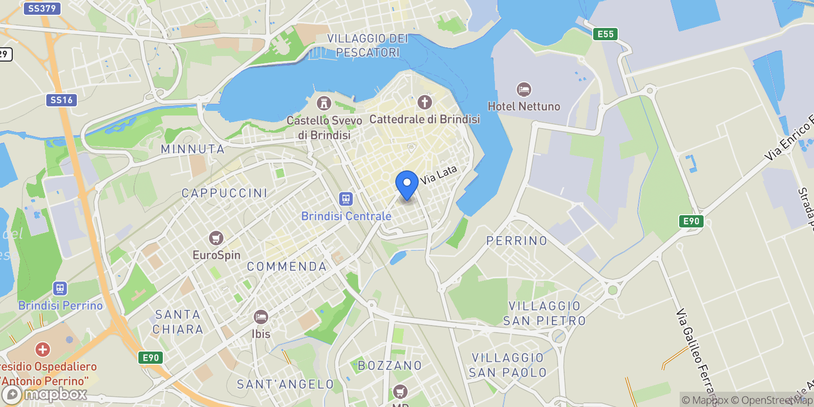 Map showing Brindisi Brindisi Bari 0, Brindisi, Apulia, Italy.