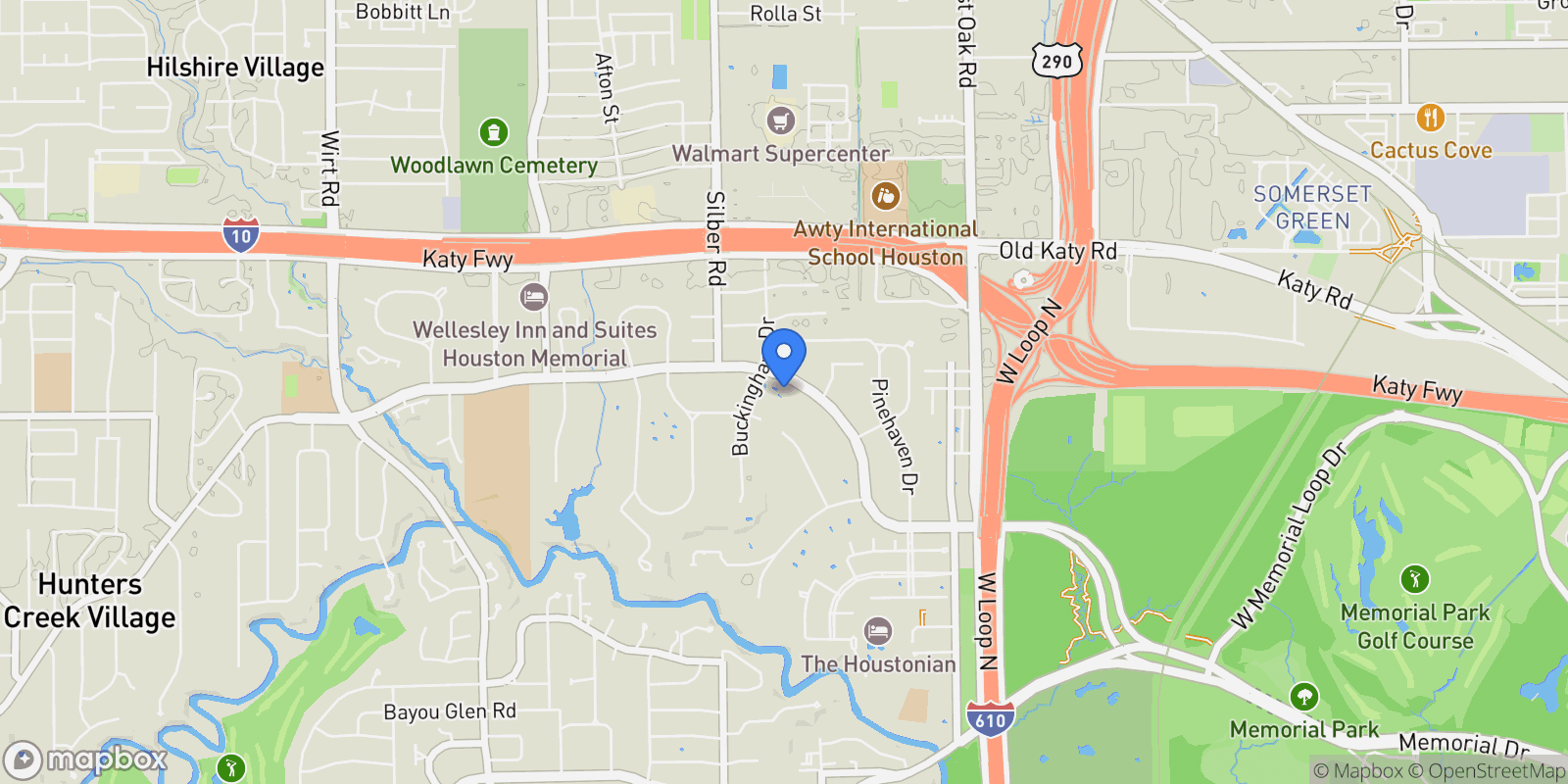 Map showing 9105 Memorial Drive, Houston, Texas, United States.
