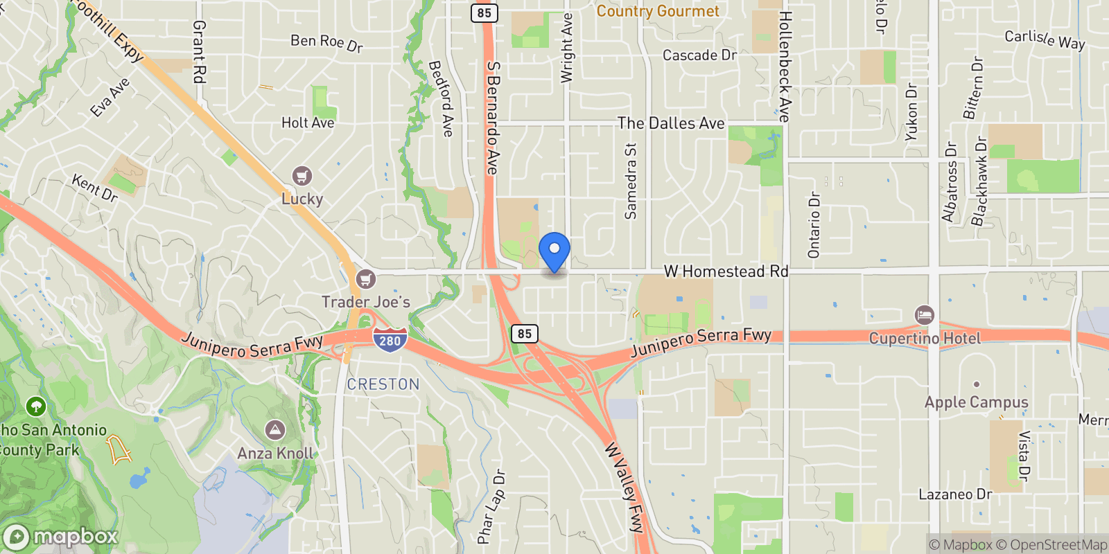 Map showing 1014 W Homestead Road, Sunnyvale, California, United States.