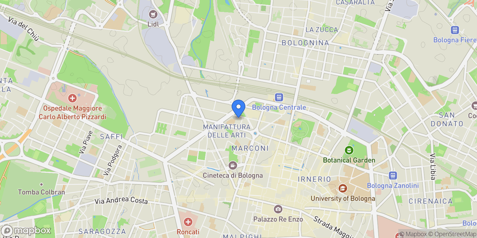Map showing Bologna, Emilia-Romagna, Italy.