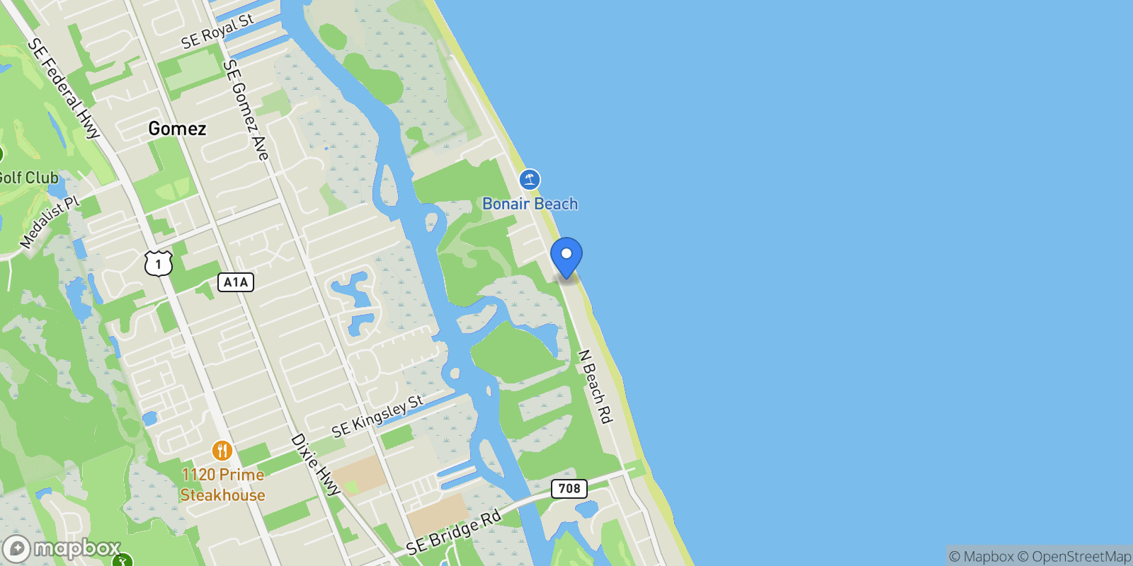 Map showing 77 N Beach Road, FL, 33455, USA, Hobe Sound, Florida, United States.