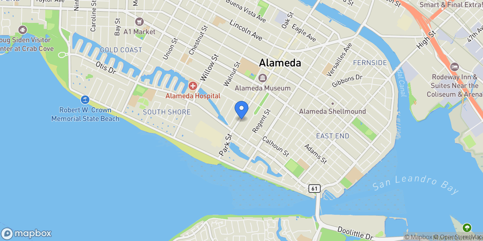 Map showing 954 Park St, Alameda, California, United States.
