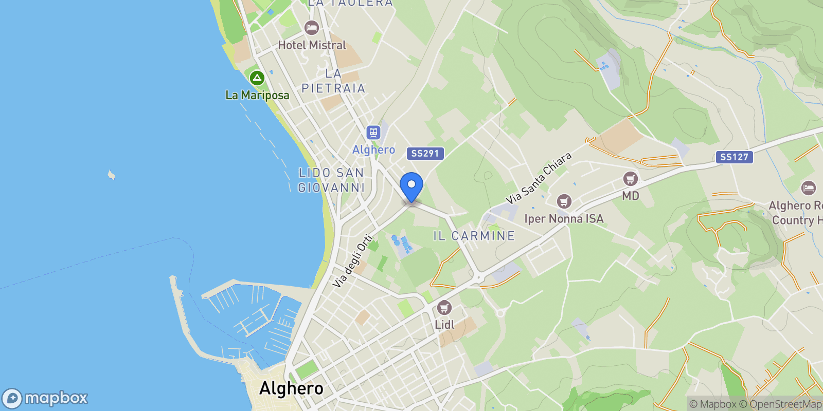 Map showing Alghero Alghero degli Orti 131, Alghero, Sardinia, Italy.