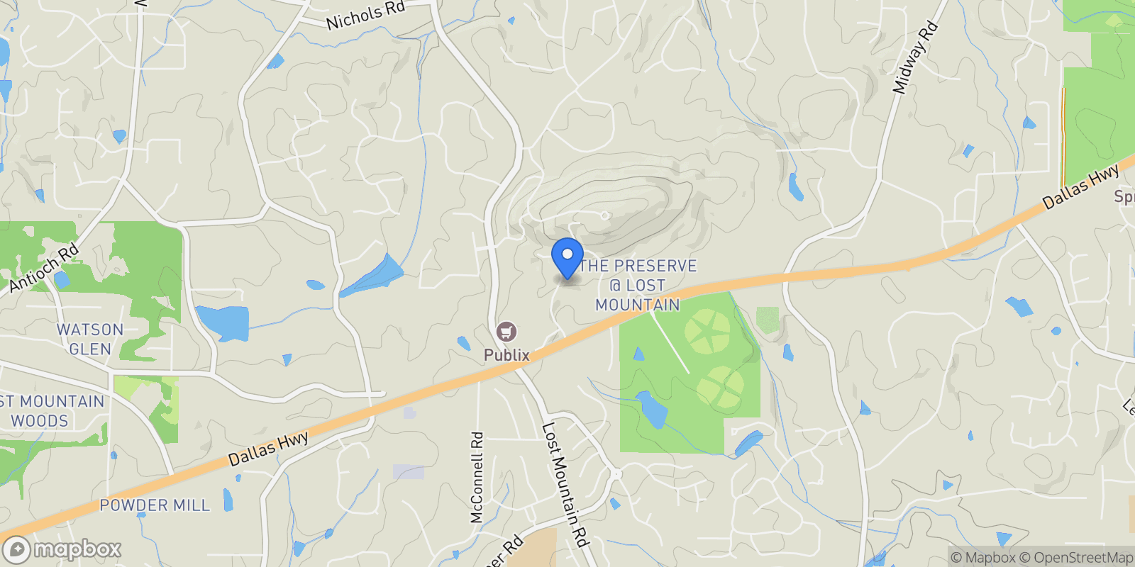 Map showing Powder Springs, Georgia, United States.