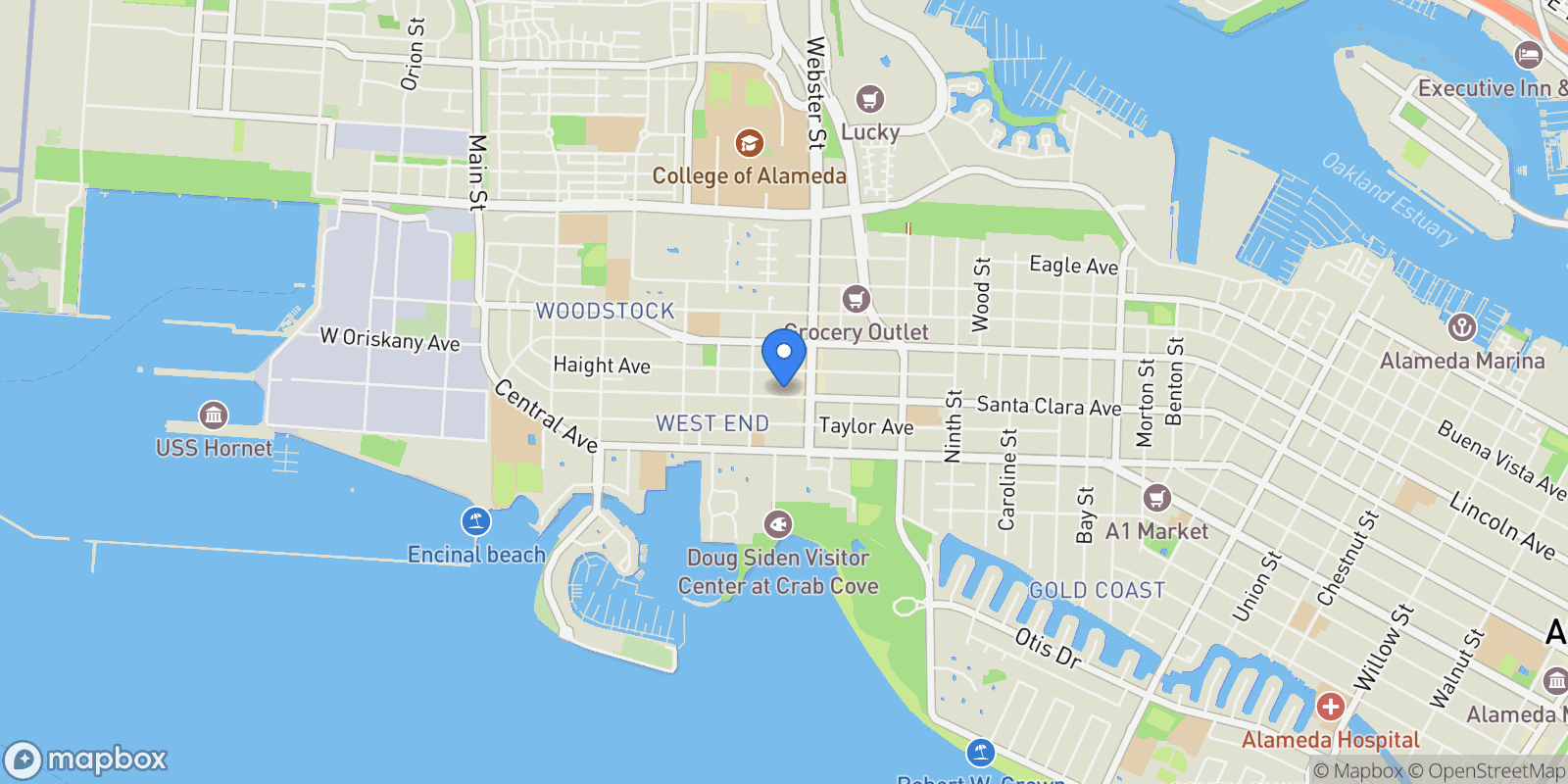 Map showing 629 Santa Clara Ave., Alameda, California, United States.