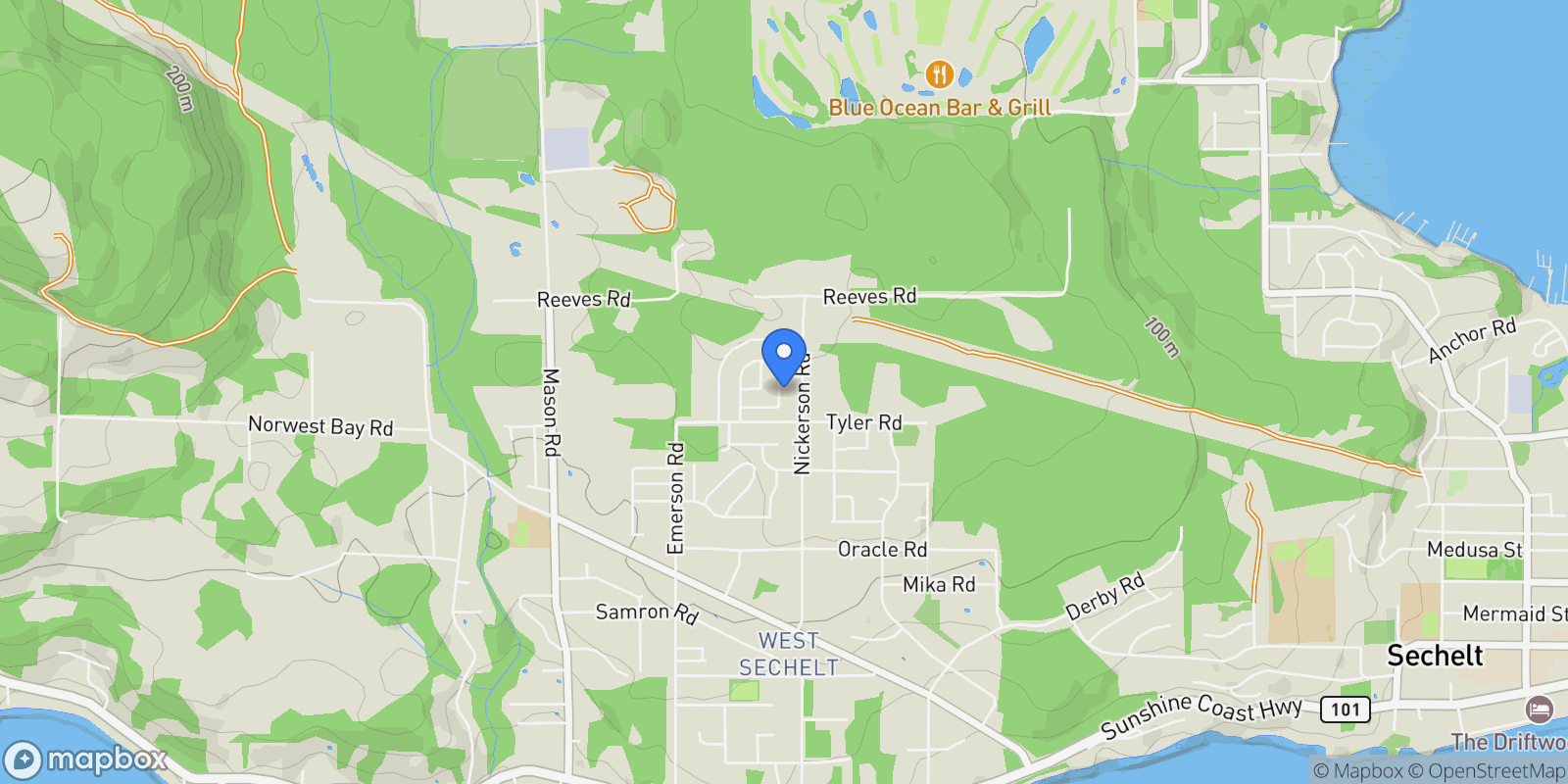 Map showing 5722 Emily Way, Sechelt, BC V7Z 0N5, Sechelt, British Columbia, Canada.