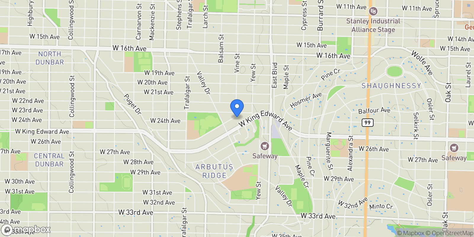 Map showing 2318 Oliver Crescent, Vancouver, BC V6L 1S5, Vancouver, British Columbia, Canada.