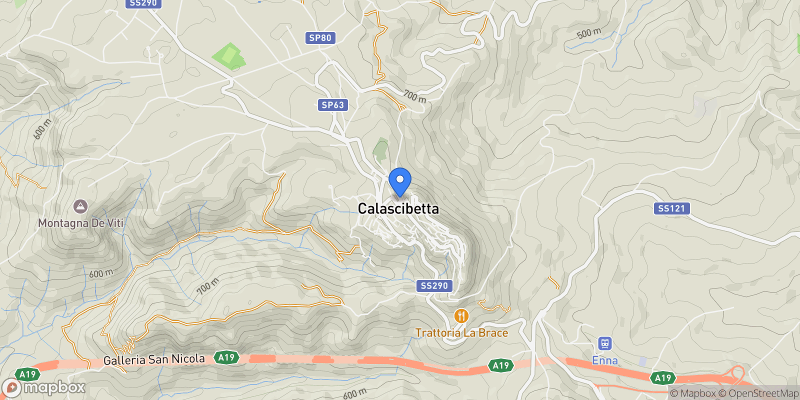 Map showing Roma, Calascibetta, Sicily, Italy.