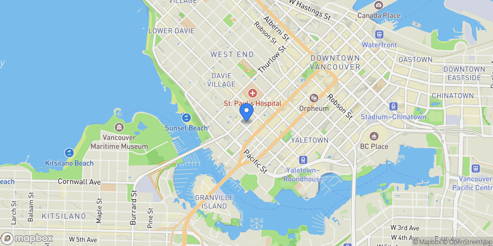 Map showing 1289 Hornby Street  3601, Vancouver, BC V6Z 0G7, Vancouver, British Columbia, Canada.