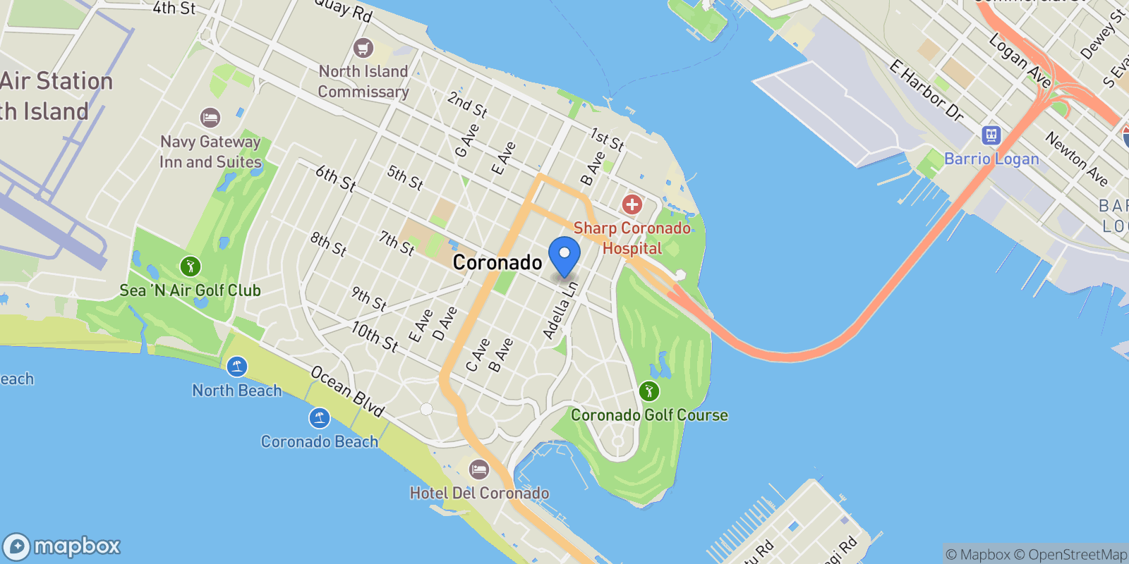 Map showing 557 A AVE, Coronado, CA 92118, Coronado, California, United States.