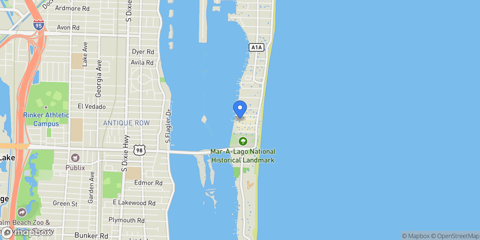 Map showing 250 Algoma Road, Palm Beach, FL, 33480, USA, Palm Beach, Florida, United States.