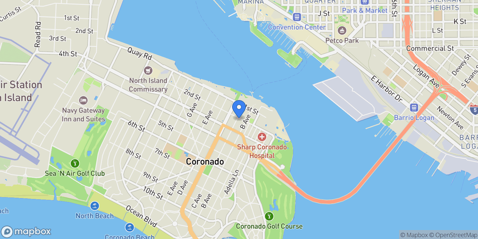 Map showing 201 C AVE, Coronado, CA 92118, Coronado, California, United States.