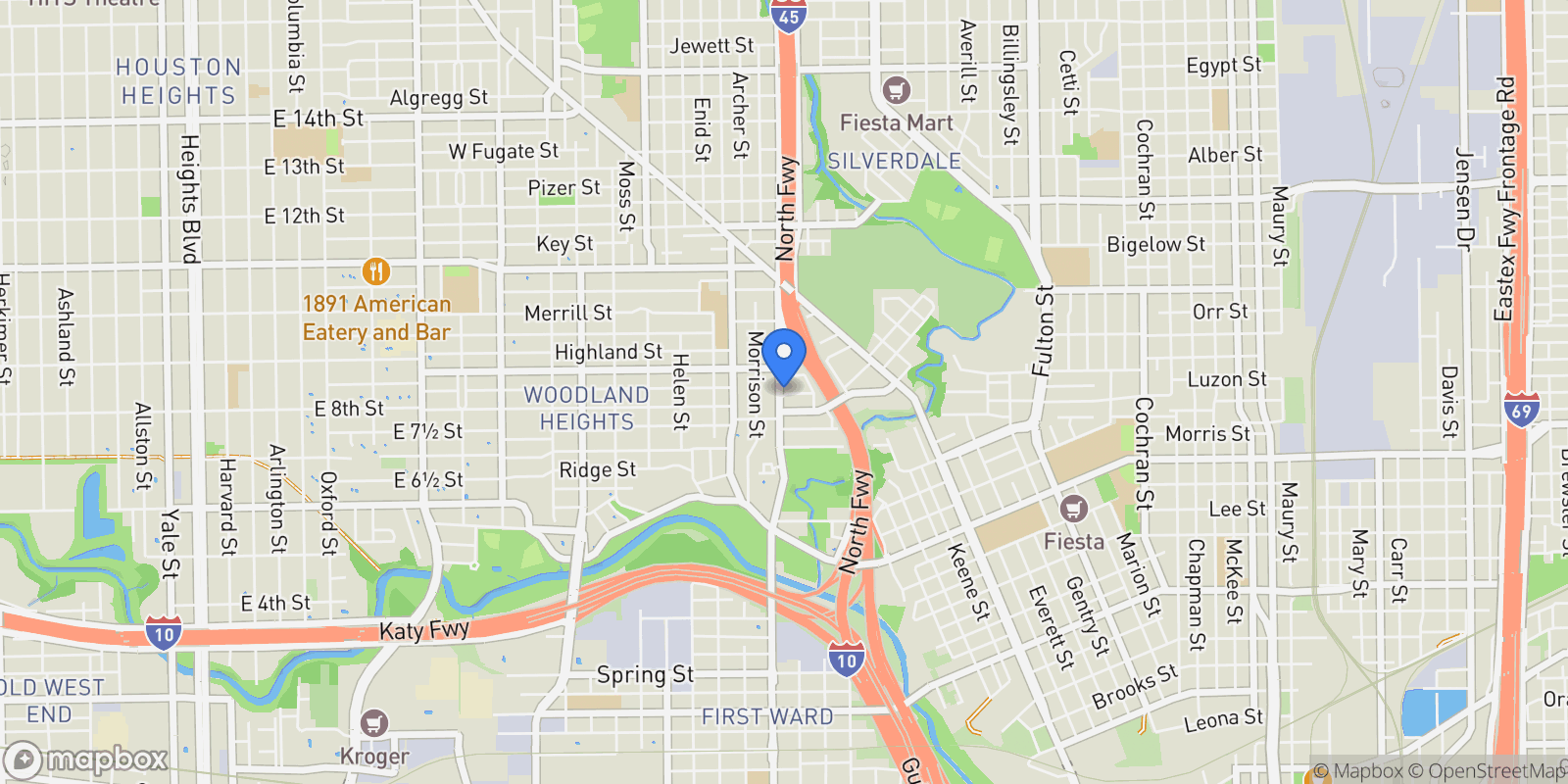 Map showing 3012 Houston Avenue Avenue, Houston, Texas, United States.