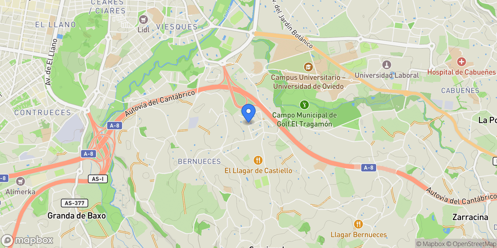 Map showing Castiello - Bernueces, Gijon, ASTURIAS, Gijon, Distrito Rural, Gijon / Xixon, Spain.