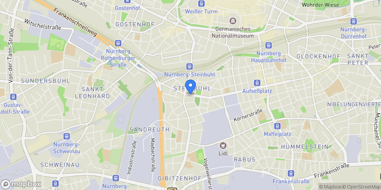 Map showing Nuremberg, Bavaria, Germany.