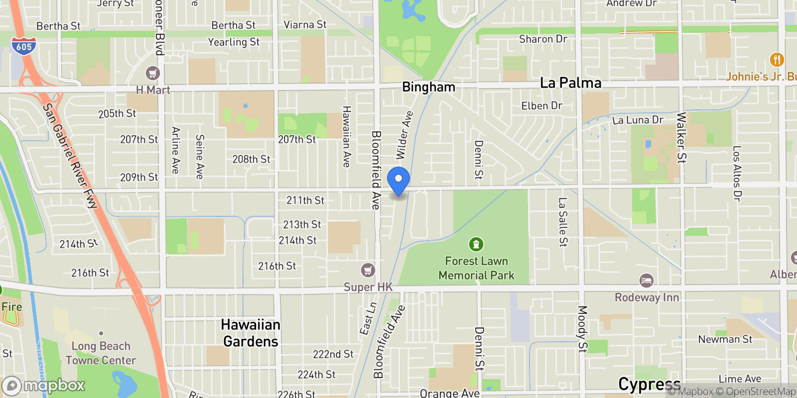 Map showing 21108 Wilder Avenue, Lakewood, California, United States.