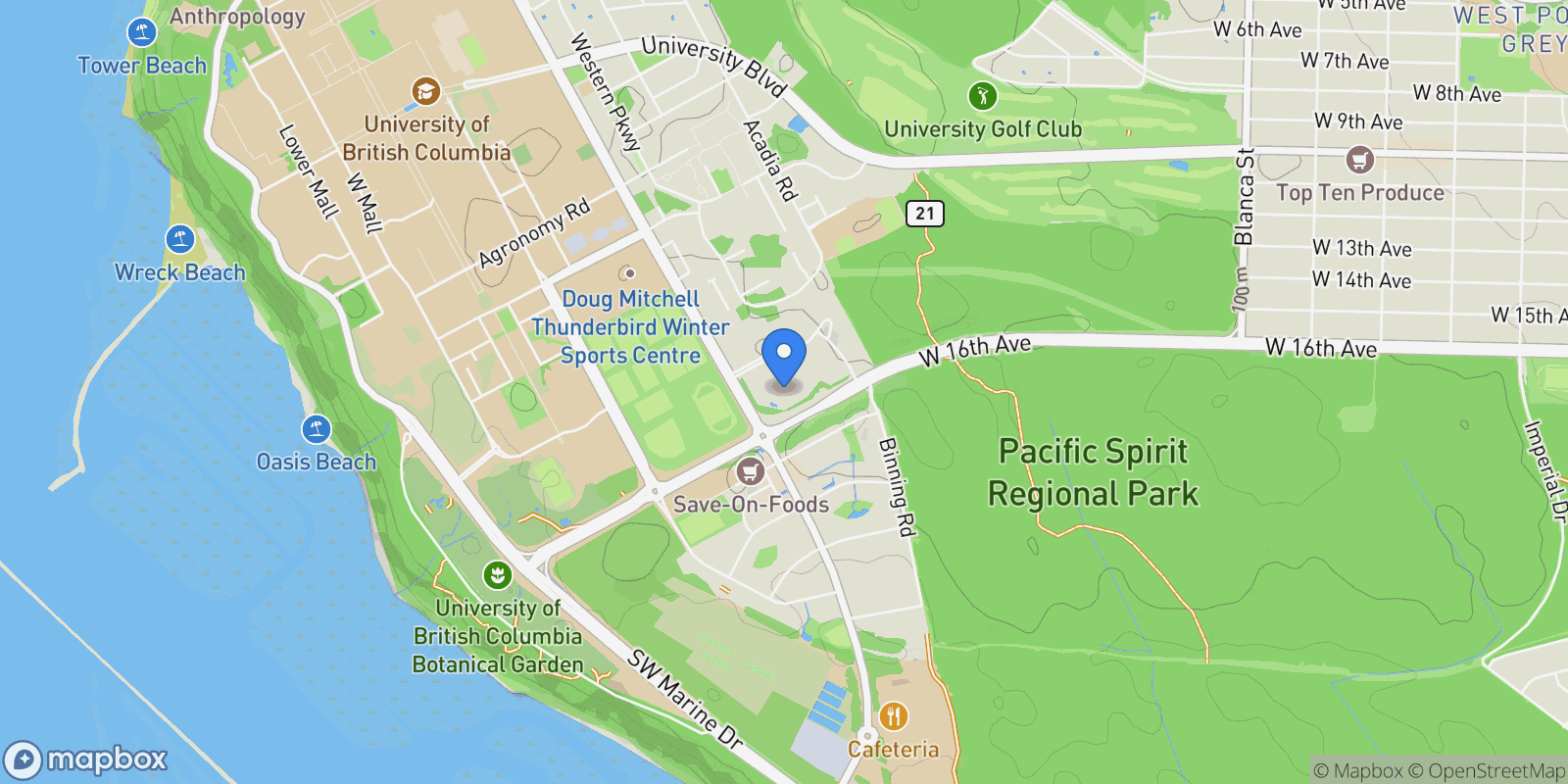 Map showing 5880 Hampton Place  43, Vancouver, BC V6T 2E9, University Endowment Lands, British Columbia, Canada.