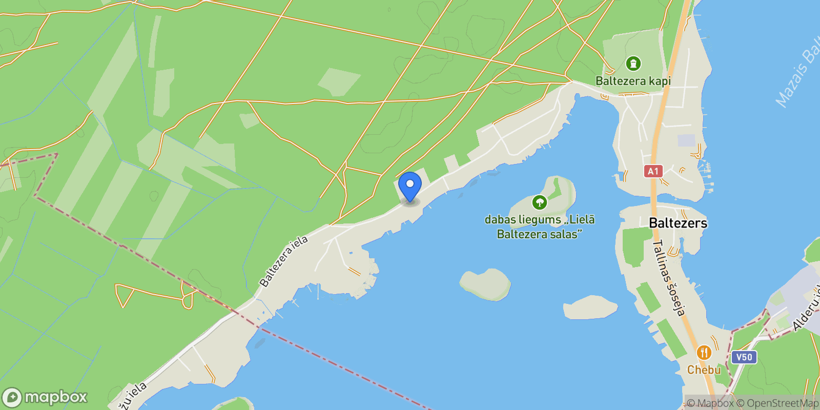 Map showing Baltezera iela 63, Baltezers, Ä€daÅ¾u pag., Ä€daÅ¾u nov., Baltezers, Latvia.