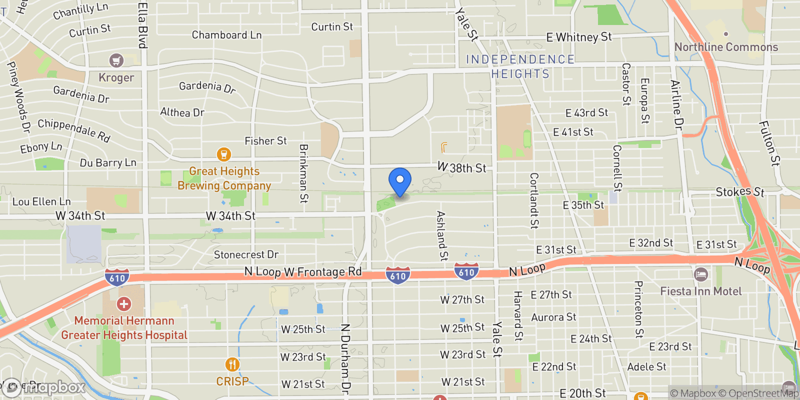 Map showing 524 W 34th Street, Houston, Texas, United States.