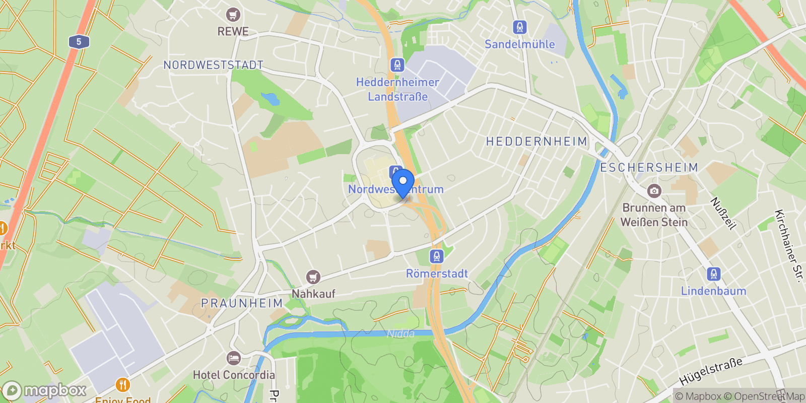 Map showing Frankfurt am Main, Hessen, Germany.