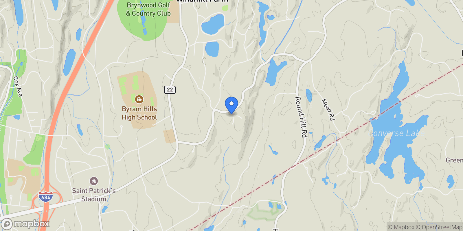 Map showing 1 Devoe Road, Armonk, NY, 10504, USA, Greenwich, New York, United States.