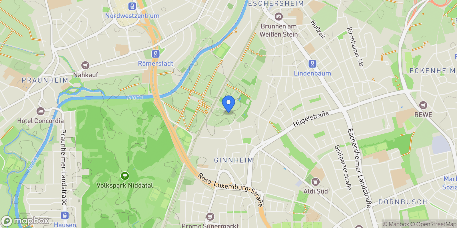 Map showing Frankfurt am Main, Hessen, Germany.