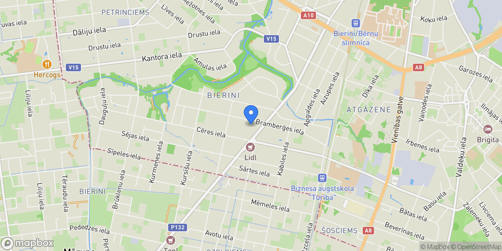 Map showing Bramberģes iela 28, Rīga, Mārupes nov., Riga, Riga, Latvia.