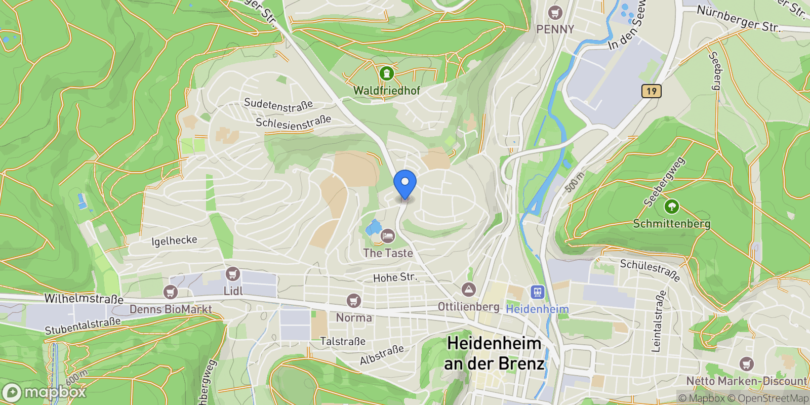 Map showing Heidenheim, Baden-Württemberg, Germany.
